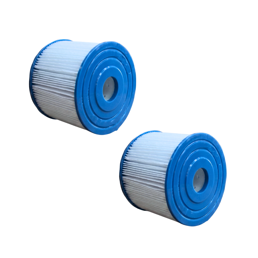 Two 10401000 C40 replacement filter cartridges shown at a diagonal angle highlighting the flat blue end caps and center openings