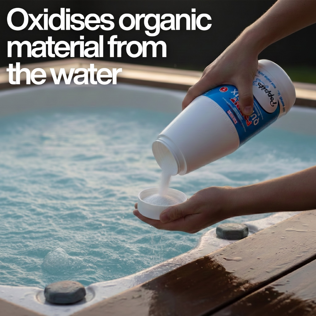 Crystal clear spa water treated with Poppits Quick Fix