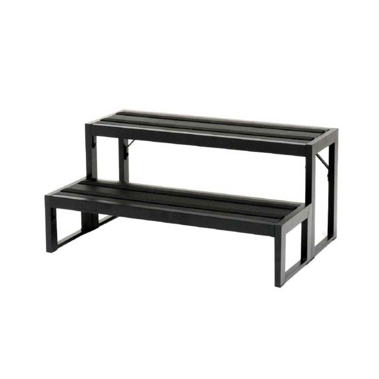 Black Artesian modular aluminium 2-tier steps for hot tubs and swim spas.