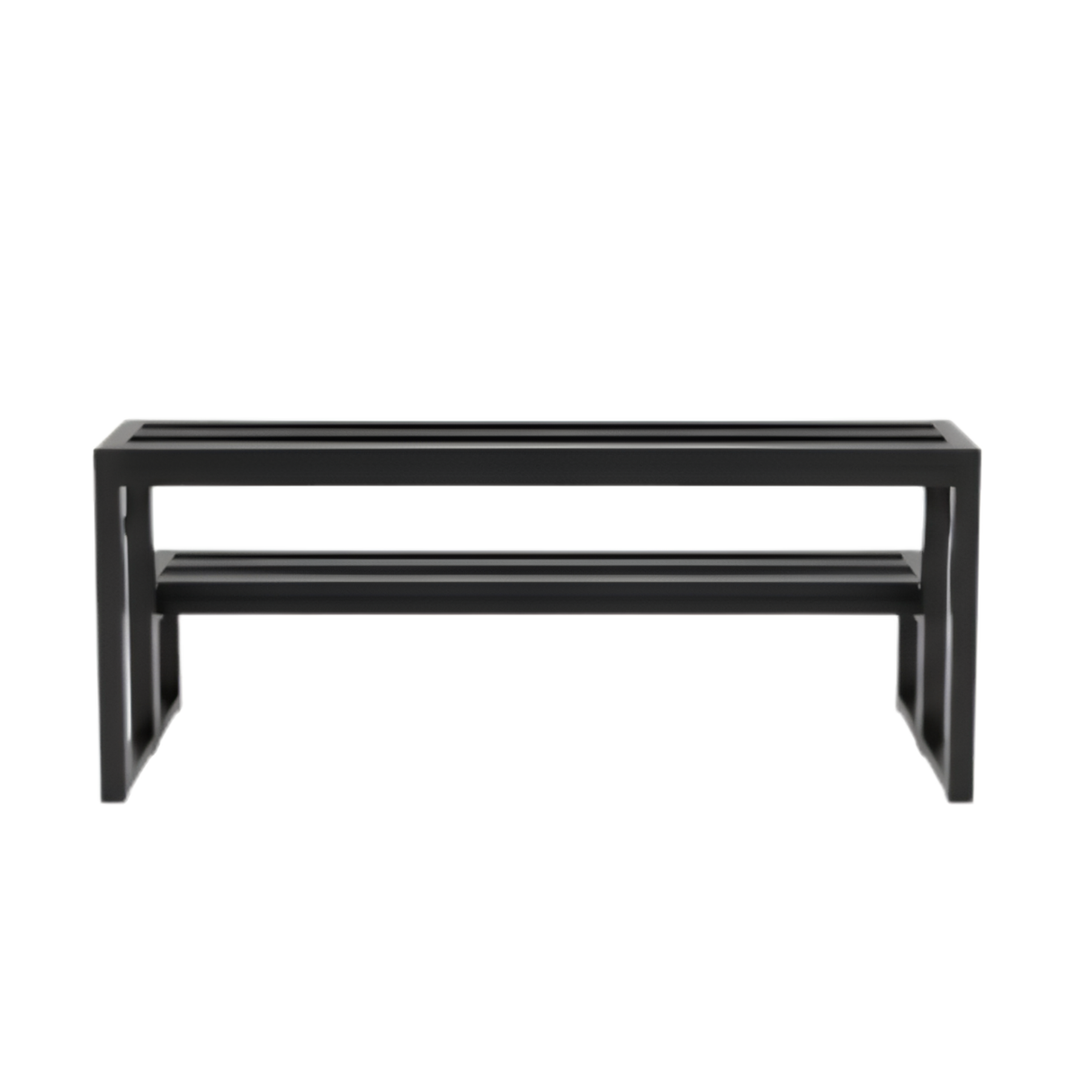 Rear view of black Artesian modular aluminium 2-tier steps for hot tubs