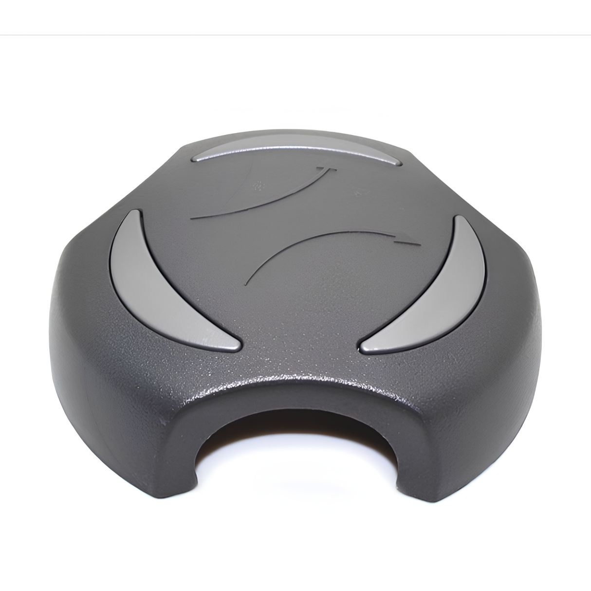 Side view profile of a graphite gray Artesian Spas 2-inch hot tub diverter valve replacement cap and handle (OP08-1360-52C) showcasing the inner arch structure on a white background.