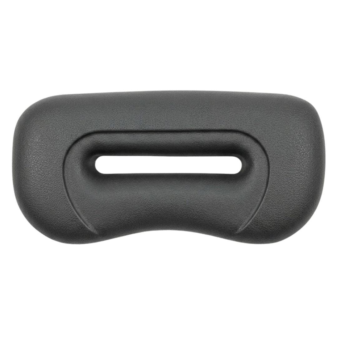Artesian Spas Platinum Elite series replacement 12-inch waterfall headrest pillow in dark charcoal gray featuring an elongated central cutout design.