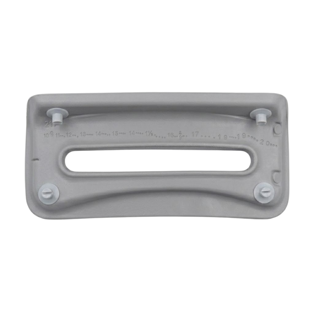 Rear view of an Artesian Spas South Seas and Tropic Seas series 8-inch waterfall headrest pillow in light gray, showing the four rear mounting pins and serial markings.