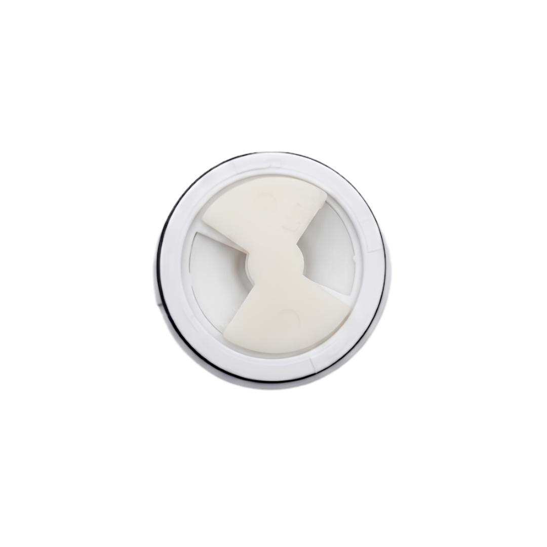 Direct bottom-up view of a directional internal SL spa jet showing the rear water flow diffuser plate and circular base.