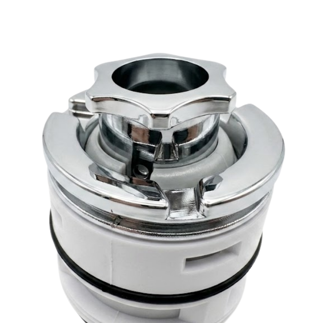 Close-up view of a chrome directional internal SL spa jet nozzle with star-shaped adjustable eyeball.