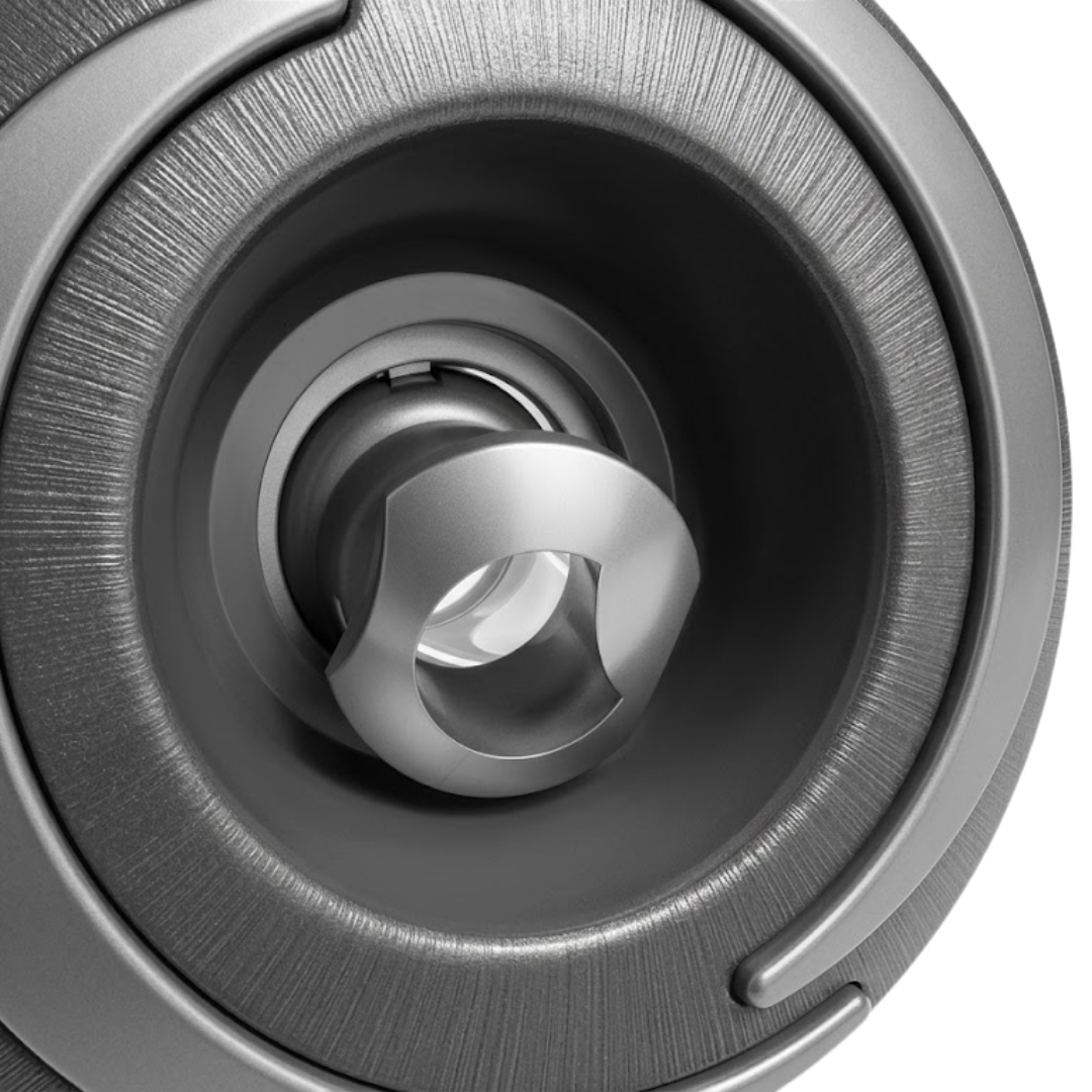 Close-up view of the central rotational nozzle on a Halo 3 ROTO plastic spa jet internal insert, showing its sculpted metallic grey nozzle head within a textured dark grey bezel.