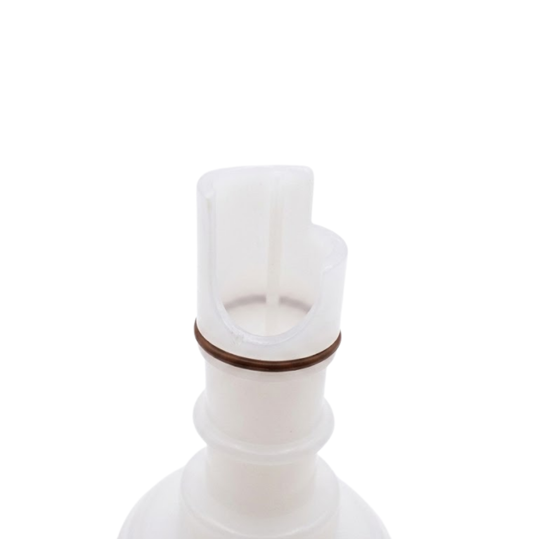 Close-up view of the rear white plastic stem on a Halo 3 ROTO plastic spa jet internal insert, showing an O-ring seal and notched side entry port.