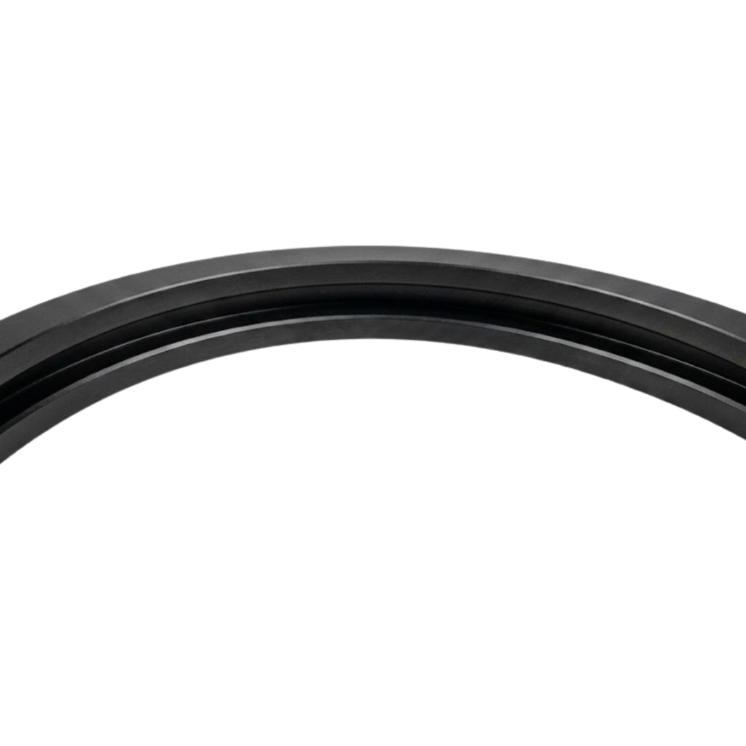 Close-up detail view focusing on the upper arch of a black rubber Spa Electrics WN203 gasket, highlighting the internal channel channel groove.