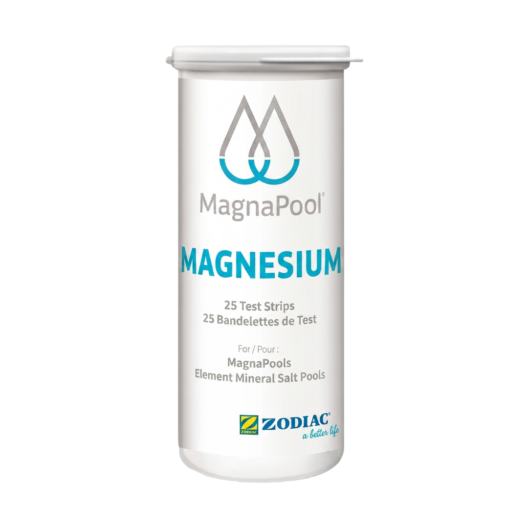 Bottle of Zodiac MagnaPool Magnesium Test Strips (25 count) for measuring magnesium levels in MagnaPool and Element mineral salt pools.