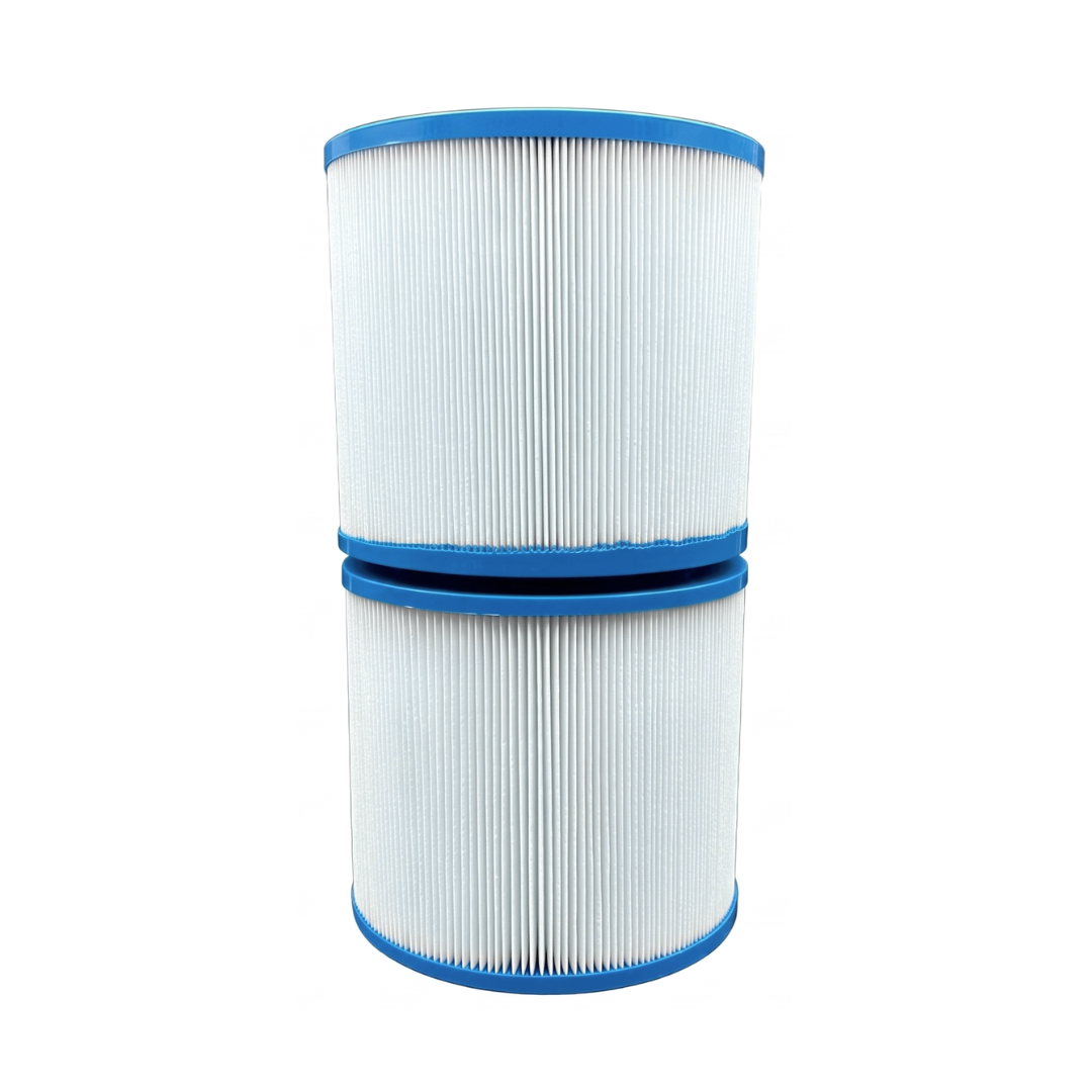 Stacked two-pack set of 10401000 C40 replacement filter cartridges with blue end caps for round basket pool and spa skimmers