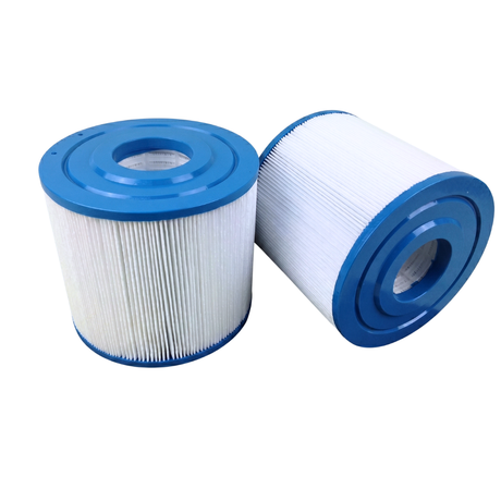A two-piece set of 10401000 C40 replacement filter cartridges displayed upright and on its side to show the blue open end caps