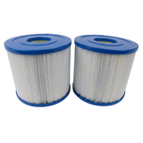 Side-by-side view of a two-piece 10401000 C40 replacement filter cartridge set showing the blue stepped end caps and white pleated fabric
