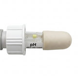 Close-up view of the AstralPool Halo pH probe glass sensor electrode with protective cap and locking nut