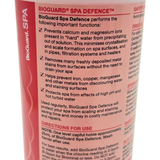 BioGuard Spa Defence container with product description and usage instructions.