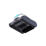 Low-angle bottom three-quarter studio view of an Aiper Scuba N1 robotic pool cleaner, showing the underside suction channels, front scrubbing roller brush, caterpillar drive treads, and top aqua accent trim isolated on white.
