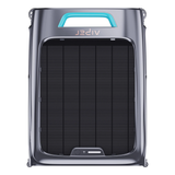 Top-down studio product view of the Aiper Surfer S2 robotic pool skimmer on an isolated white background, highlighting its expansive solar panel grid, teal front handle accent, Aiper branding, and power/Wi-Fi status indicator panel.