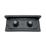 Rear view of a replacement charcoal grey Artesian Elite lounge spa headrest pillow showing two mounting pins, model markings, and the Extralight branding logo against a white background.