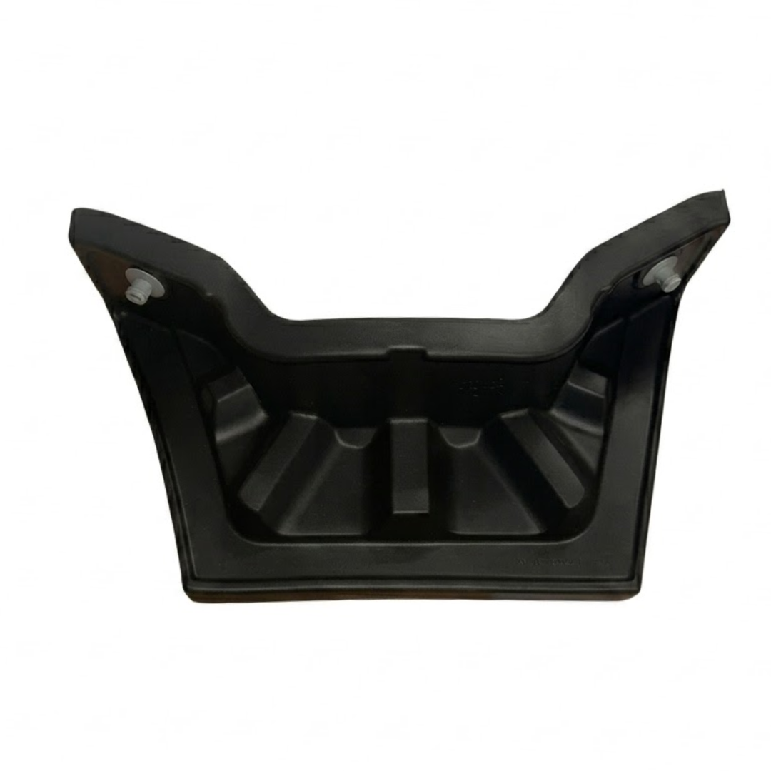 Rear view of a charcoal black replacement neck headrest pillow for an Artesian Elite spa, showing the molded back structure and dual grey plastic mounting pins on a white background.