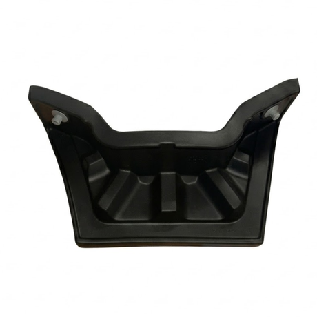 Rear view of a charcoal black replacement neck headrest pillow for an Artesian Elite spa, showing the molded back structure and dual grey plastic mounting pins on a white background.