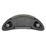 Rear view of an Artesian Spas Island Lounge charcoal grey hot tub headrest pillow showing the mounting pins, plastic backing, and embossed part numbers for replacement part identification.