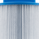 Macro texture close-up of the fine white pleated fabric media on a 75 Sq Ft replacement filter cartridge for Artesian Island Spas