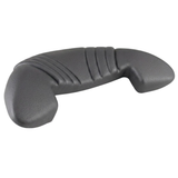 Angled front view of an Artesian Spas Island series charcoal grey replacement waterfall headrest pillow, highlighting the textured finish, ribbed center pattern, and bottom cut-out shape.