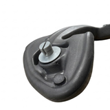 Close-up view of the grey plastic replacement mounting peg on the rear backing corner of an Artesian Spas Island series charcoal grey waterfall headrest pillow.
