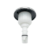 Side profile view of an Artesian C-Helix 3 ROTO SS spa jet insert, showing the stainless steel bezel rim, dark grey backing ring, white body casing, and narrow white stem with a black O-ring.