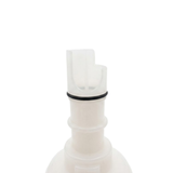 Close-up view of the white plastic stem on an Artesian C-Helix 3 ROTO SS spa jet insert, showing the black rubber O-ring, stepped body casing, and top intake cutout window.