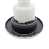 Close-up angled view of the rear face flange housing on an Artesian C-Helix 5 Whirlpool SS spa jet insert, showing the dark grey back flange ring, inner collar, and white main body casing.