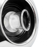 Close-up angled view of the internal clear plastic whirlpool nozzle and dark housing on an Artesian C-Helix 5 Whirlpool SS spa jet insert, framed by a polished stainless steel bezel.