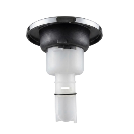 Side profile view of an Artesian C-Helix 5 Whirlpool SS spa jet insert, showing the polished stainless steel face flange, dark grey collar casing, and translucent white stem with a black rubber O-ring.