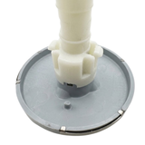 Close-up angled view of the rear face flange housing on an Artesian Cluster SS PE 2.75 spa jet insert, showing the grey face plate ring, stainless steel edge clips, and white central retention collar assembly.