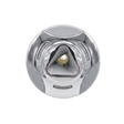 Direct overhead front view of an Artesian Cluster SS PE 2.75 spa jet insert, featuring a stainless steel bezel with textured grey accents and a central triangular inner opening with a single nozzle port.
