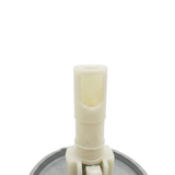 Close-up view of the white plastic stem on an Artesian Cluster SS PE 2.75 spa jet insert, showing the side intake cutout window and retaining clip mechanism.