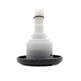 Profile view of the body casing and stem assembly on an Artesian Halo 3 Massage plastic spa jet insert, showing the dark textured bezel base, translucent white housing, and extended slim stem with an O-ring.