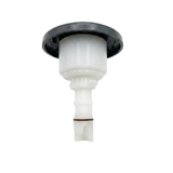 Side profile view of an Artesian Halo 3 Massage plastic spa jet insert, showing the dark textured face flange, translucent white body housing, and slim lower stem with a rubber O-ring gasket.