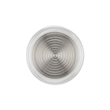 Direct front view of a circular clear 2-inch Artesian Xylex/PVC replacement light lens showing concentric ring dispersion pattern isolated on white.