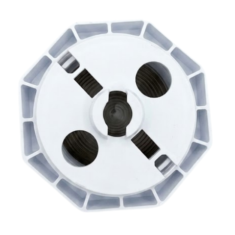 Direct rear view of an Artesian 5-inch light housing assembly, showing the white plastic octagonal rear casing, bulb socket openings, and mounting features isolated on white.