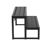 Side profile view of black Artesian modular aluminium 2-tier steps for hot tubs and swim spas.