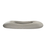 Front view of a grey rectangular replacement foam lounge waterfall headrest pillow for an Artesian hot tub, featuring a textured faux-leather surface and a central horizontal slot opening on a white background.