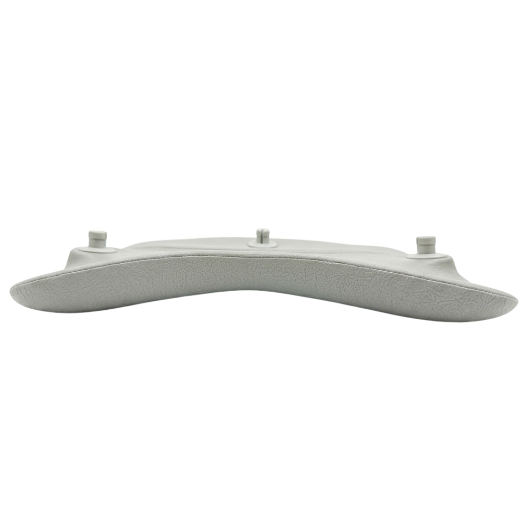 Top-down horizon view of a grey foam replacement lounge waterfall headrest pillow for an Artesian Platinum Elite hot tub, showing the curved ergonomic design and three upper snap-in mounting pins.