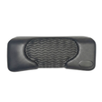 Front product shot of a dark charcoal black rectangular foam replacement lounger headrest pillow for an Artesian hot tub, featuring a textured faux-leather finish, a blank oval emblem insert, and a wavy-ridge center cushion pad against a white background.