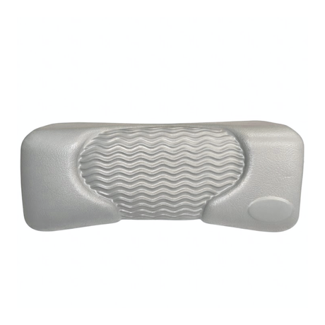 Front product shot of a light grey foam replacement lounger headrest pillow for an Artesian hot tub, featuring a textured faux-leather finish, a blank oval emblem insert, and a wavy-ridge center cushion pad against a white background.