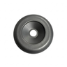 A top down overhead face view of a dark graphite grey 2 inch Artesian Spas diverter valve replacement cap showing the textured round bezel trim and recessed center with stem hole
