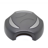 Side view profile of a graphite gray Artesian Spas 2-inch hot tub diverter valve replacement cap and handle (OP08-1360-52C) showcasing the inner arch structure on a white background.