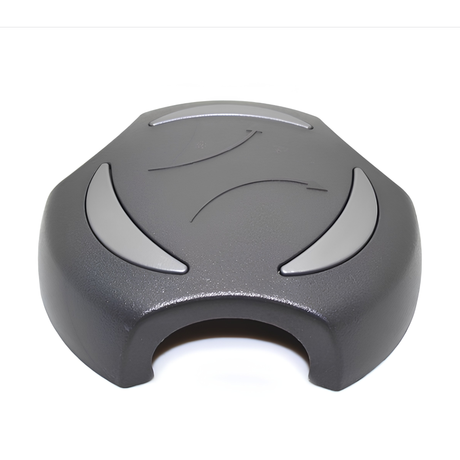 Side view profile of a graphite gray Artesian Spas 2-inch hot tub diverter valve replacement cap and handle (OP08-1360-52C) showcasing the inner arch structure on a white background.