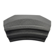 Front product view of a charcoal black curved replacement Elite corner headrest pillow for an Artesian Spas hot tub, featuring a stacked, tiered ridge design with a textured finish against a white background.