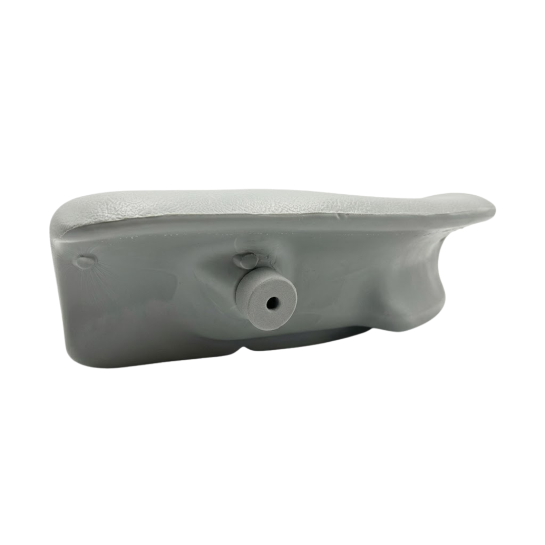 Profile view of an Artesian Spas Island series wrap headrest pillow showcasing the foam mounting pin plug and overall thickness of the hot tub pillow.