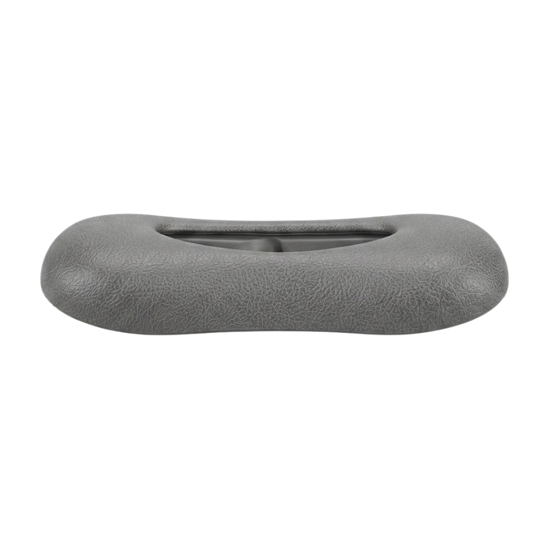Bottom perspective view of an Artesian Spas Platinum Elite series replacement 11-inch headrest pillow in dark charcoal gray, showcasing its contoured ergonomic shape.